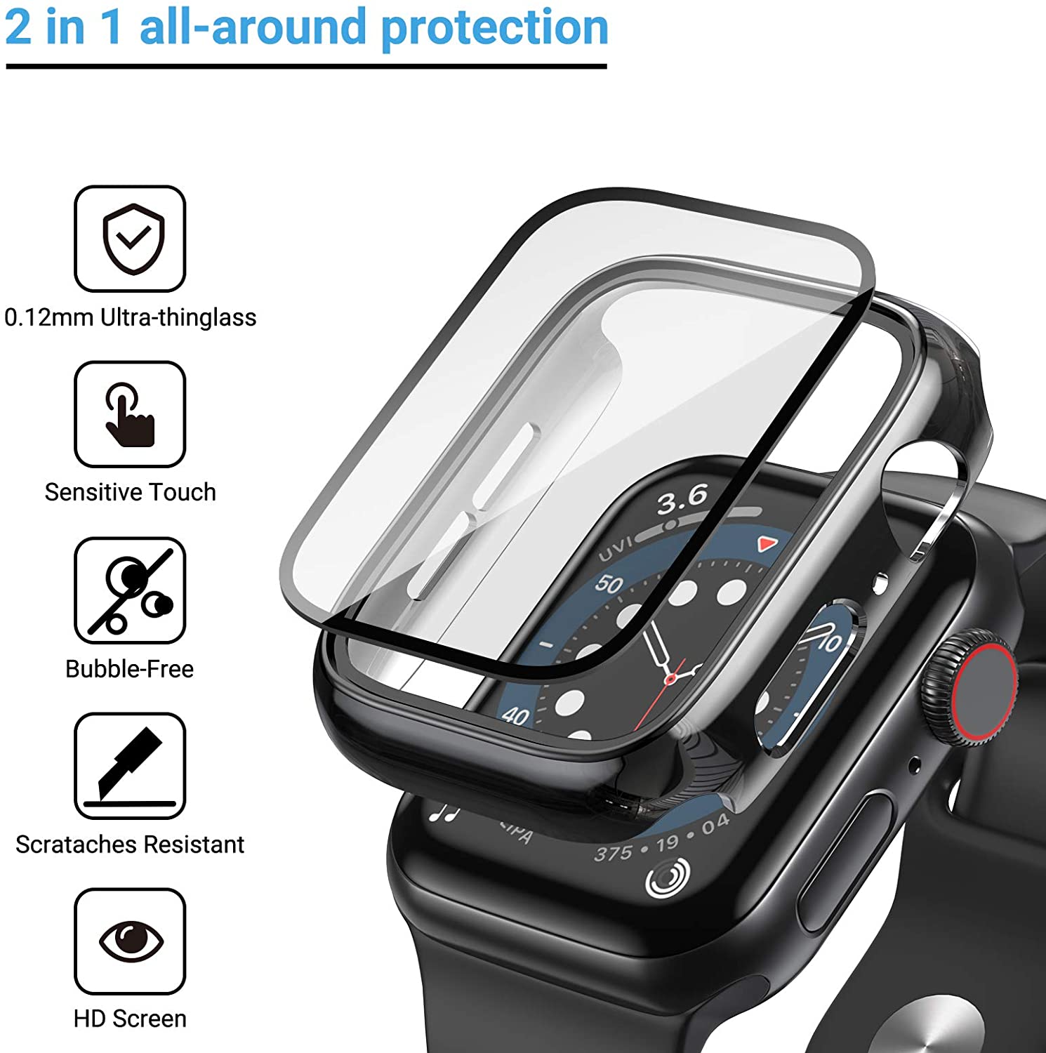 유리 + 커버 Apple Watch 케이스 44mm 4 - Smartwatch Band Accessories 리뷰 및 가격